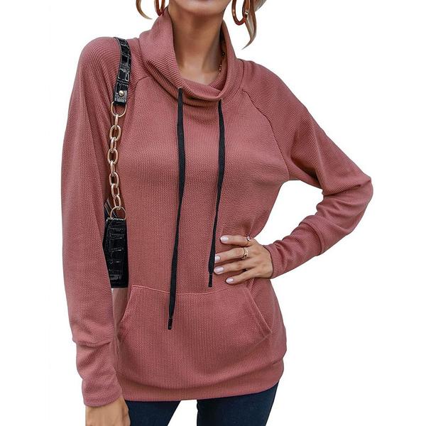 Women's High Collar Long Sleeve Lace Loose Pullover Top Hoodie Women's Tops Red S - DailySale