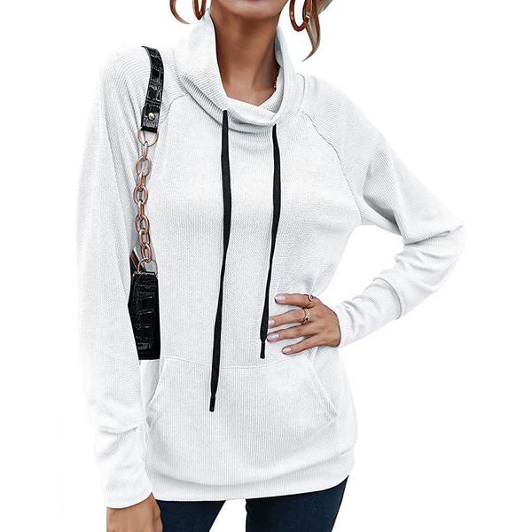 Women's High Collar Long Sleeve Lace Loose Pullover Top Hoodie Women's Tops White S - DailySale