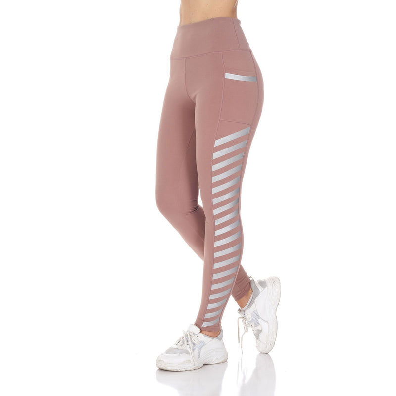 Women's High Waist Active Leggings with Pocket and Foil Detail Women's Clothing - DailySale