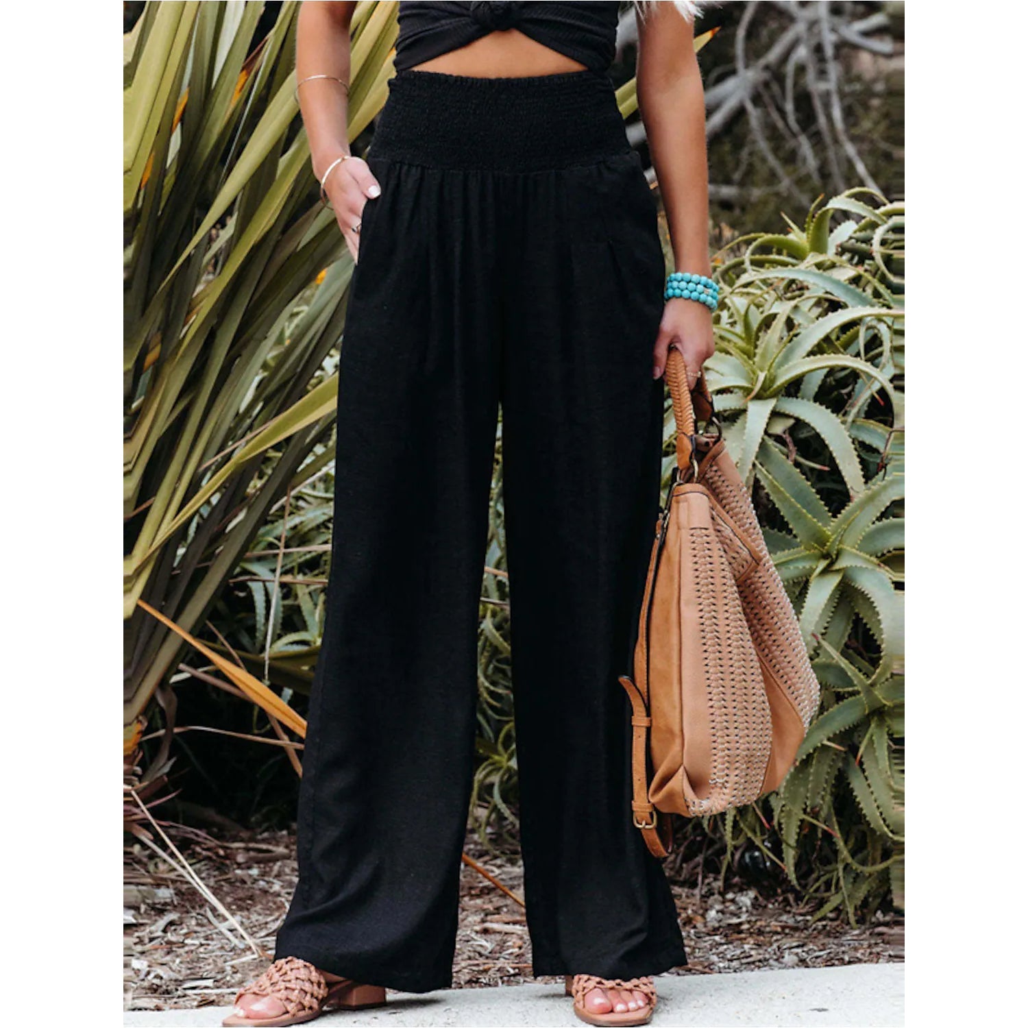 Women's High Waist Loose Wide Leg Pants Women's Bottoms Black S - DailySale