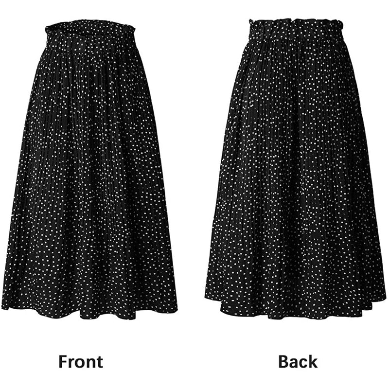 Womens High Waist Polka Dot Pleated Skirt