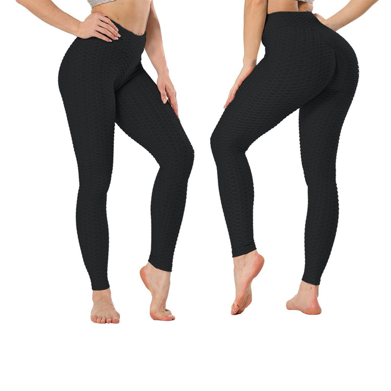 Women's High Waist Textured Butt Lifting Slimming Workout Leggings Tights Pants Women's Clothing Black S - DailySale