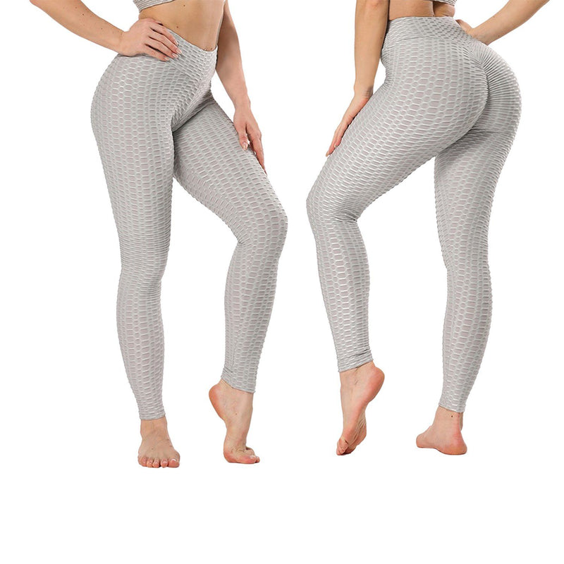 Women's High Waist Textured Butt Lifting Slimming Workout Leggings Tights Pants Women's Clothing Light Gray S - DailySale