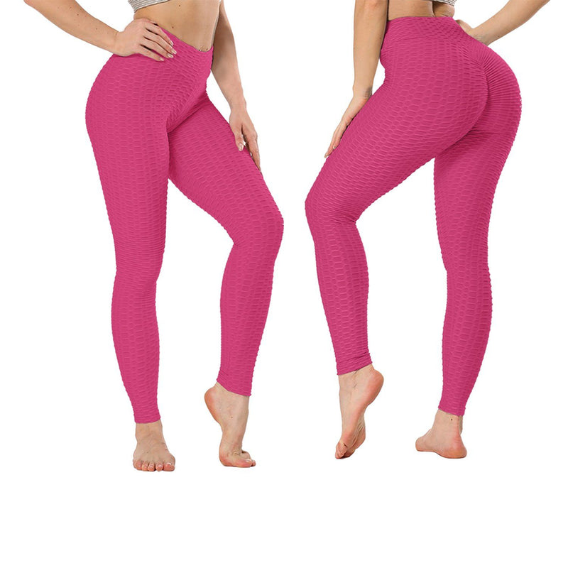 Women's High Waist Textured Butt Lifting Slimming Workout Leggings Tights Pants Women's Clothing Pink S - DailySale