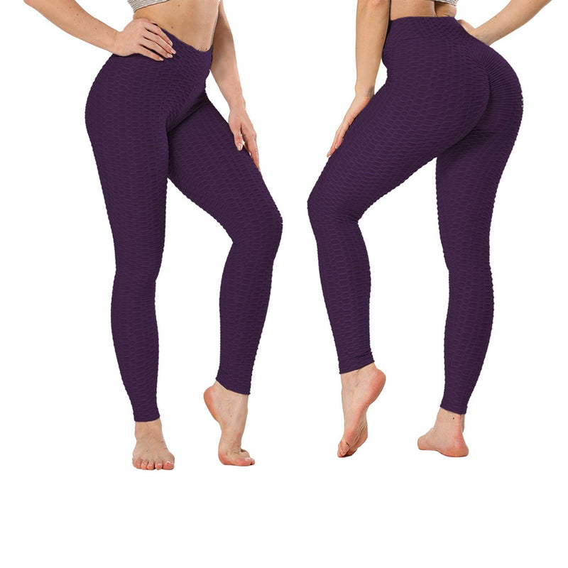Women's High Waist Textured Butt Lifting Slimming Workout Leggings Tights Pants Women's Clothing Purple S - DailySale