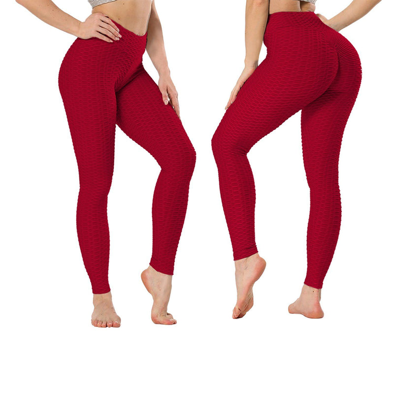Women's High Waist Textured Butt Lifting Slimming Workout Leggings Tights Pants Women's Clothing Red S - DailySale