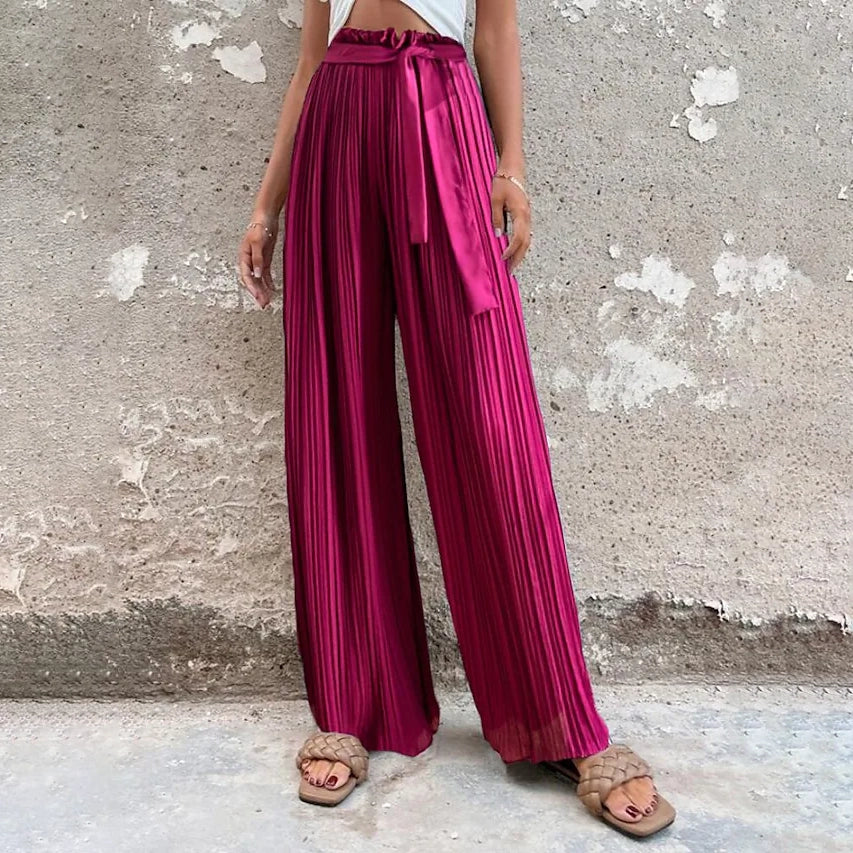 Women's High-Waisted Straight-Leg Strappy Pants Women's Bottoms Fuchsia S - DailySale