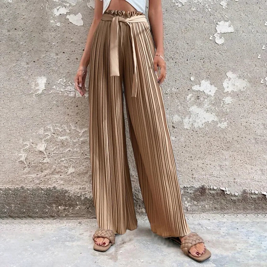 Women's High-Waisted Straight-Leg Strappy Pants Women's Bottoms Khaki S - DailySale