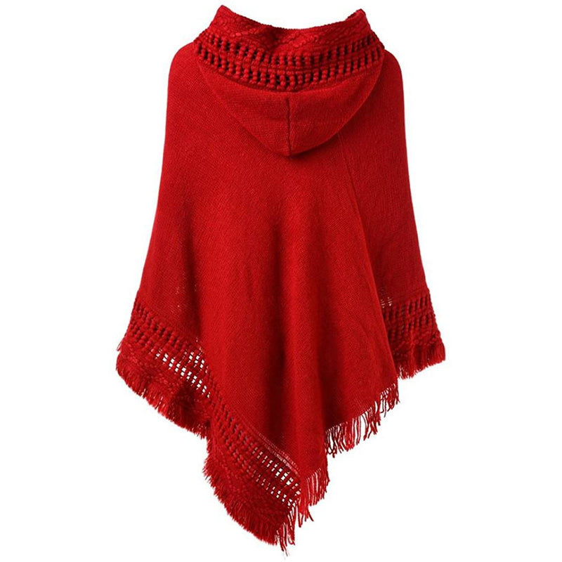 Womens Hooded Cape with Fringed Hem, Crochet Poncho Knitting Patterns
