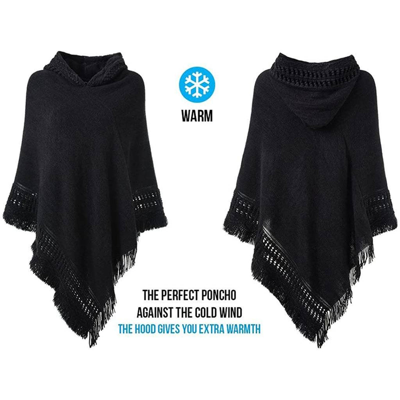 Womens Hooded Cape with Fringed Hem, Crochet Poncho Knitting Patterns Women's Outerwear - DailySale