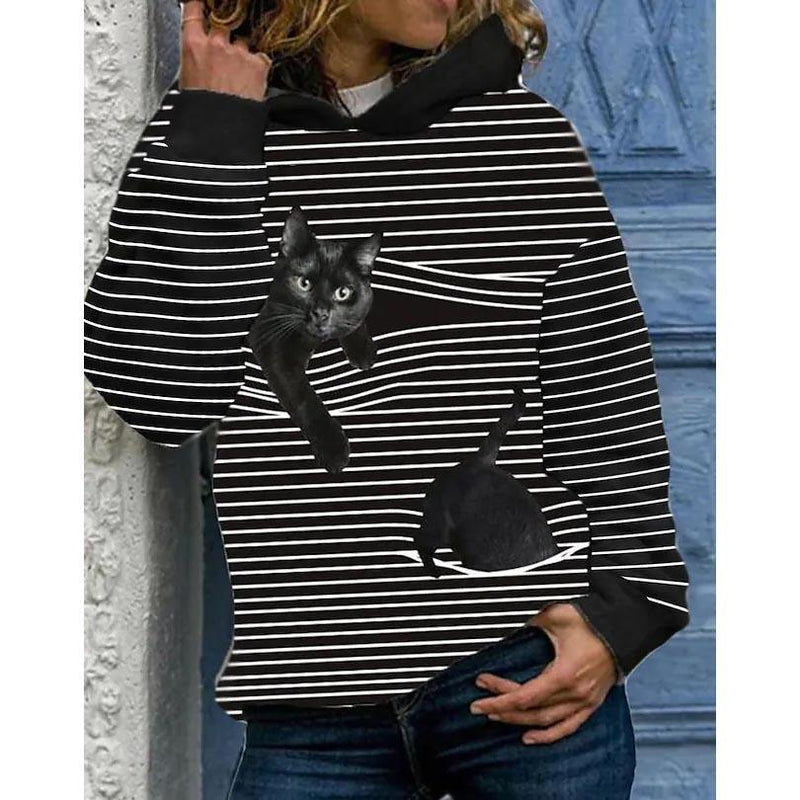 Women's Hoodie Pullover Cat Graphic Casual Daily Basic Hoodies Sweatshirts Women's Tops Black S - DailySale