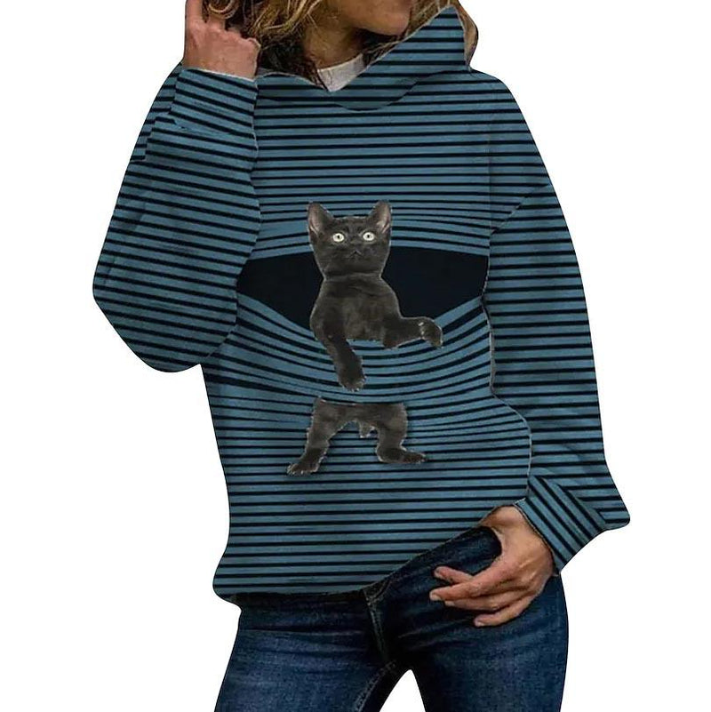 Women's Hoodie Pullover Cat Graphic Casual Daily Basic Hoodies Sweatshirts Women's Tops Blue S - DailySale