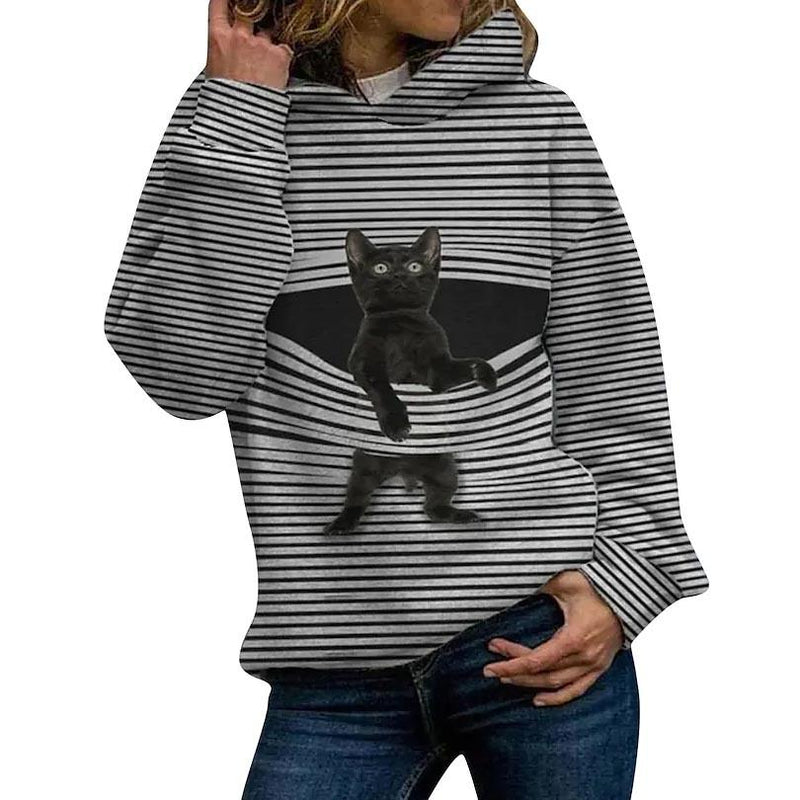Women's Hoodie Pullover Cat Graphic Casual Daily Basic Hoodies Sweatshirts Women's Tops Gray S - DailySale