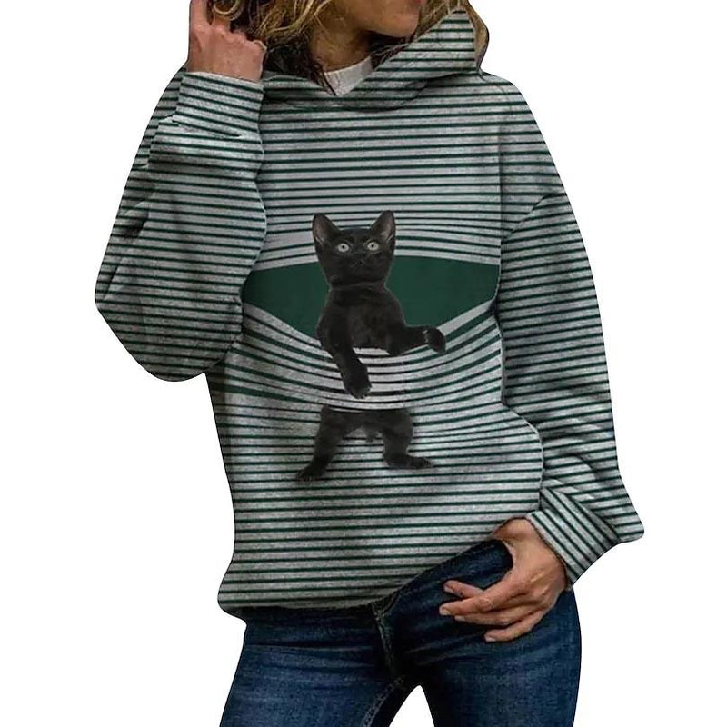 Women's Hoodie Pullover Cat Graphic Casual Daily Basic Hoodies Sweatshirts Women's Tops Green S - DailySale
