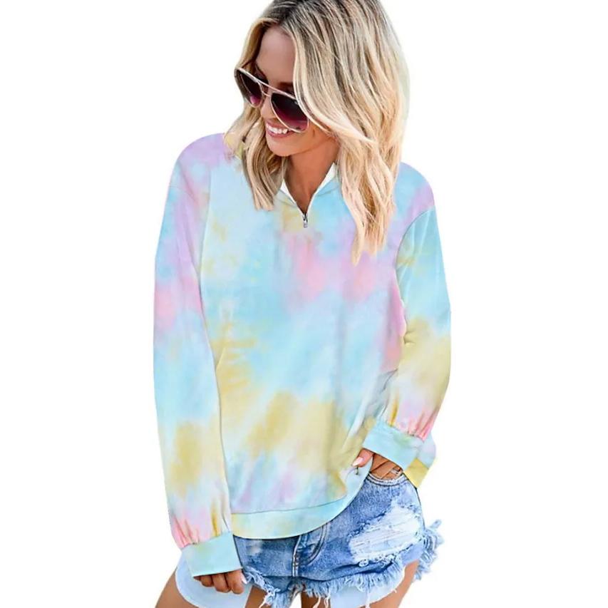 Women's Hoodie Pullover Quarter Zip Tie Dye Women's Tops Blue S - DailySale