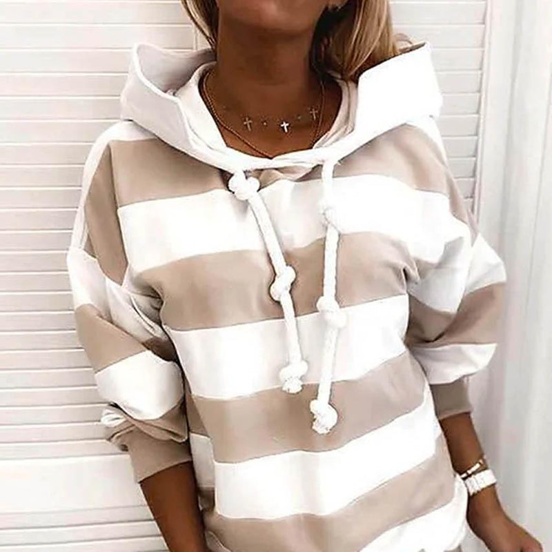 Women's Hoodie Pullover Striped Daily Basic Casual Hoodies Women's Outerwear Beige S - DailySale
