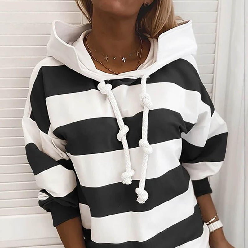 Women's Hoodie Pullover Striped Daily Basic Casual Hoodies Women's Outerwear Black S - DailySale