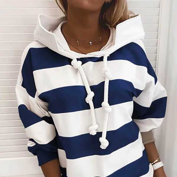 Women's Hoodie Pullover Striped Daily Basic Casual Hoodies Women's Outerwear Blue S - DailySale
