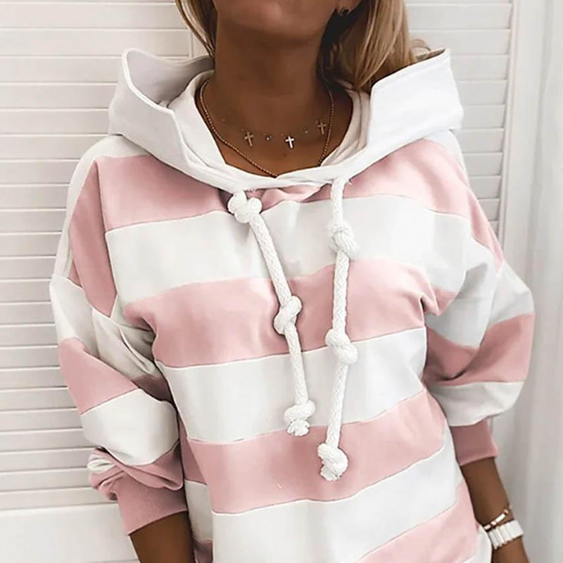 Women's Hoodie Pullover Striped Daily Basic Casual Hoodies Women's Outerwear Pink S - DailySale