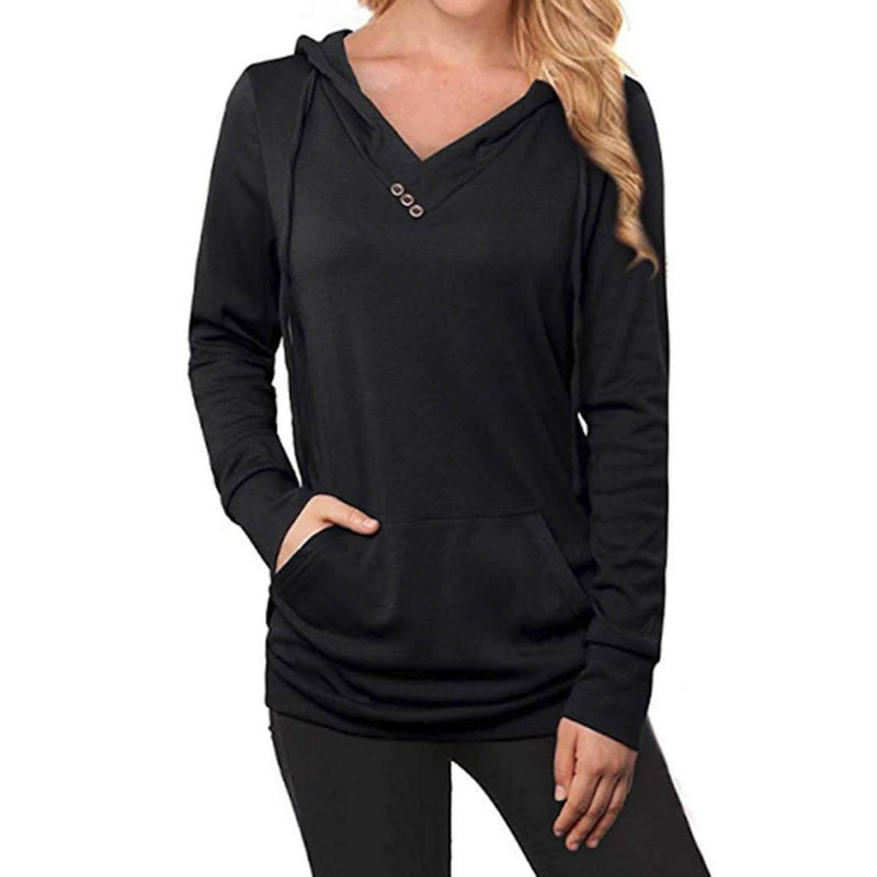 Women's Hoodie Sweatshirt Plain Lace Up Front Pocket Women's Tops Black S - DailySale