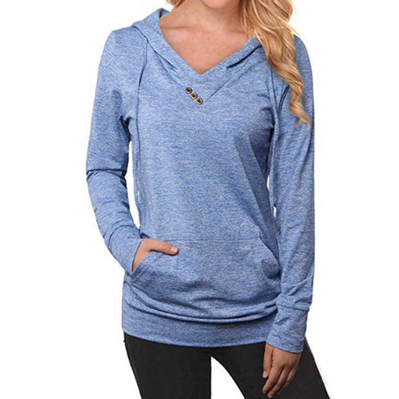 Women's Hoodie Sweatshirt Plain Lace Up Front Pocket Women's Tops Blue S - DailySale