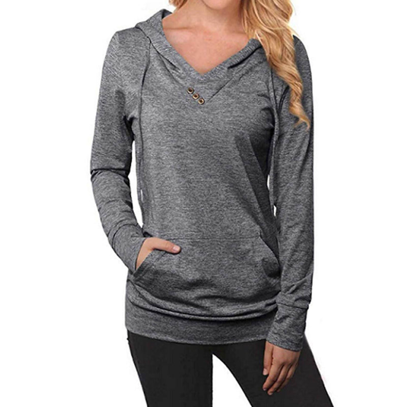 Women's Hoodie Sweatshirt Plain Lace Up Front Pocket Women's Tops Gray S - DailySale