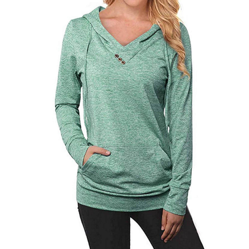 Women's Hoodie Sweatshirt Plain Lace Up Front Pocket Women's Tops Green S - DailySale
