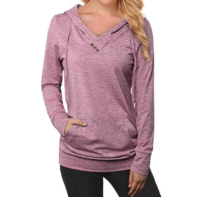 Women's Hoodie Sweatshirt Plain Lace Up Front Pocket Women's Tops Pink S - DailySale