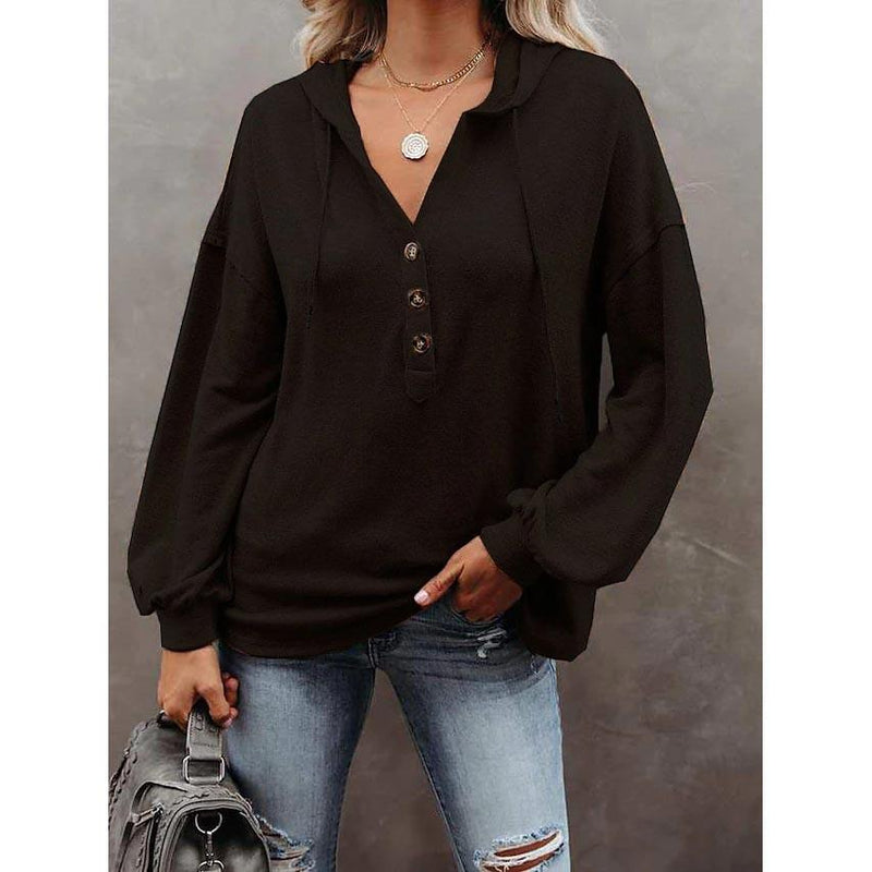 Women's Hoodie Sweatshirt Solid Color Women's Tops Black S - DailySale