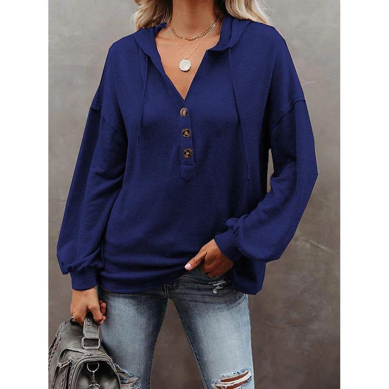 Women's Hoodie Sweatshirt Solid Color Women's Tops Blue S - DailySale