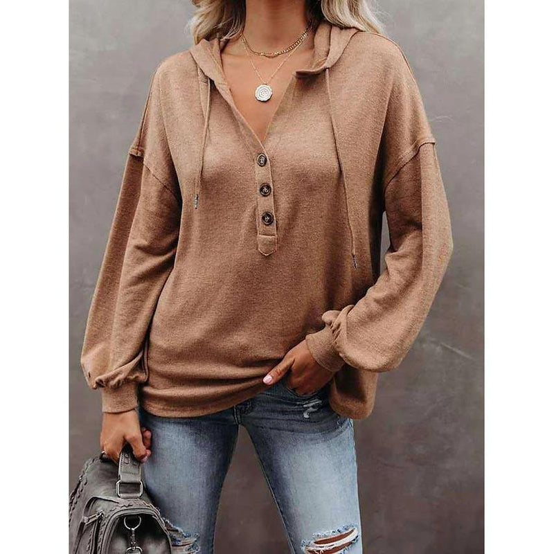 Women's Hoodie Sweatshirt Solid Color Women's Tops Coffee S - DailySale
