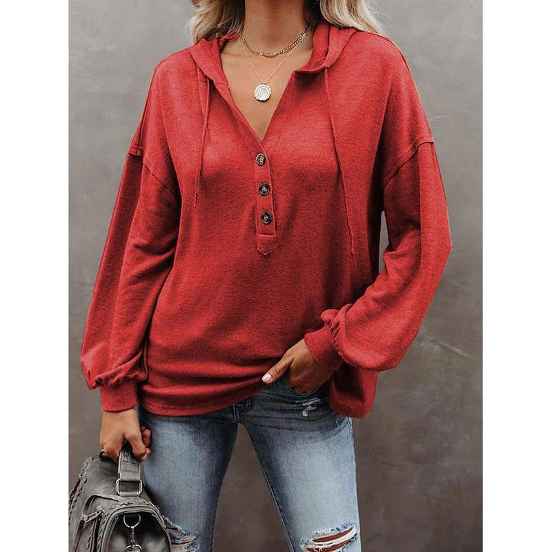Women's Hoodie Sweatshirt Solid Color Women's Tops Red S - DailySale