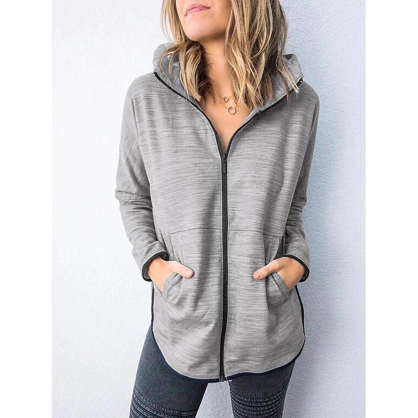 Women's Hoodie Zip Up Hoodie Sweatshirt Plain Zipper Front Women's Tops Gray S - DailySale