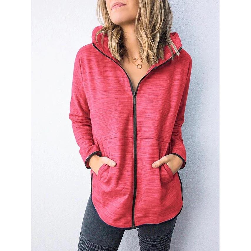 Women's Hoodie Zip Up Hoodie Sweatshirt Plain Zipper Front Women's Tops Red S - DailySale