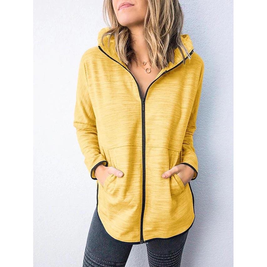 Women's Hoodie Zip Up Hoodie Sweatshirt Plain Zipper Front Women's Tops Yellow S - DailySale