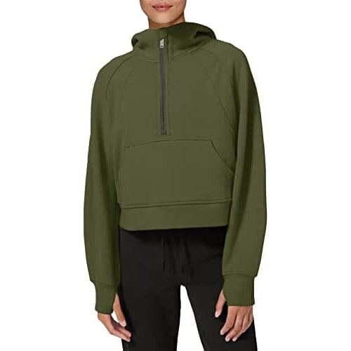 Women's Hoodies Fleece Lined Collar Pullover Women's Tops Army Green S - DailySale