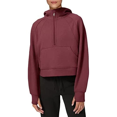 Women's Hoodies Fleece Lined Collar Pullover Women's Tops Burgundy S - DailySale