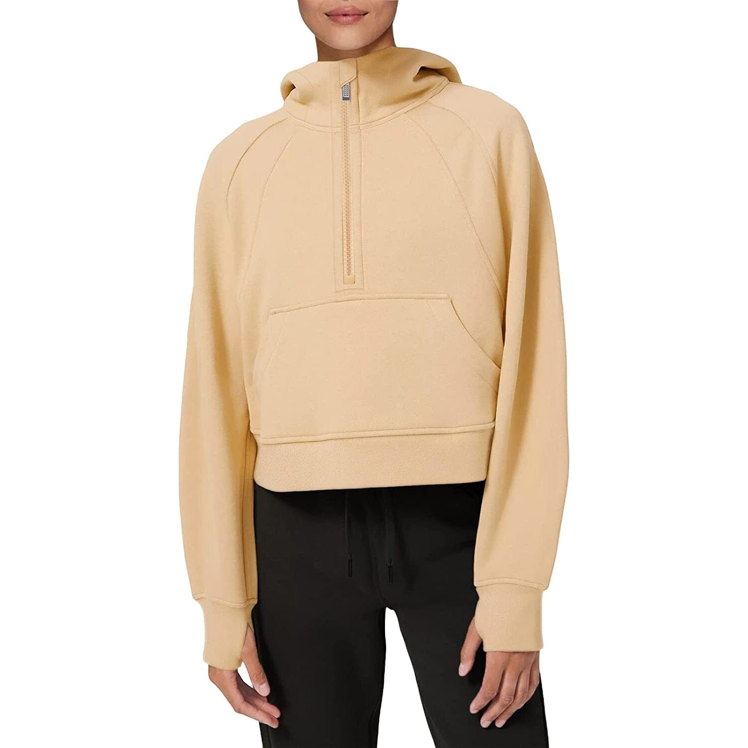 Women's Hoodies Fleece Lined Collar Pullover Women's Tops Khaki S - DailySale