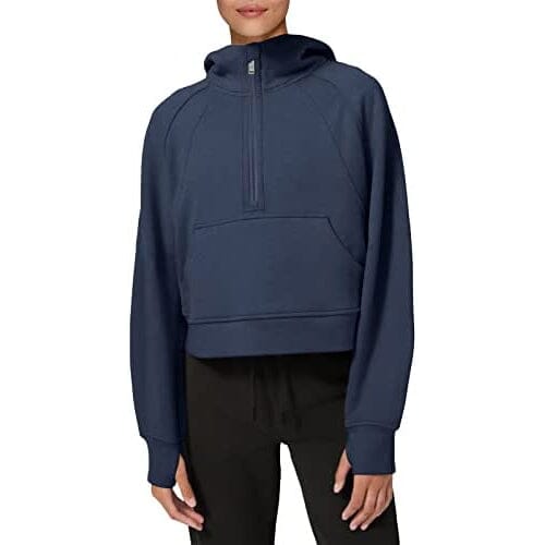 Women's Hoodies Fleece Lined Collar Pullover Women's Tops Navy Blue S - DailySale