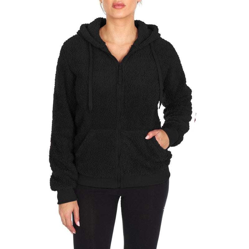 Women's Inner and Outer Sherpa Hoodie Sweatshirt Jacket Women's Clothing Black S - DailySale