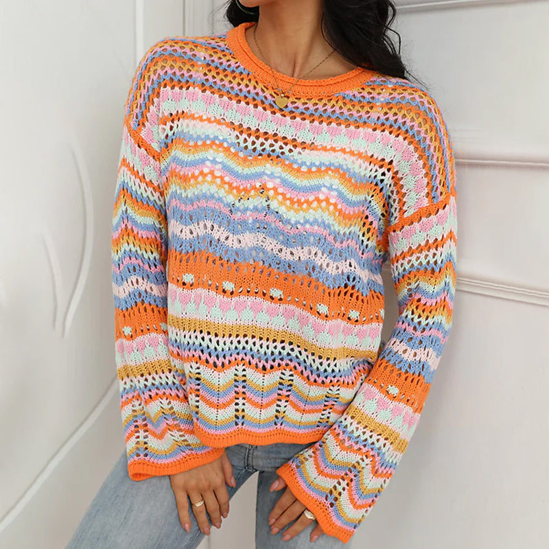 Women's Jumper Cable Knit Pullover Sweater Long Sleeve Women's Outerwear Orange S - DailySale