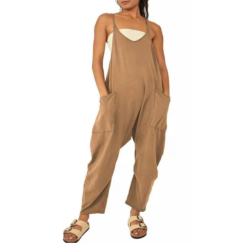 Women's Jumpsuit Maternity Solid Color V Neck Regular Fit Sleeveless Women's Tops Light Brown S - DailySale