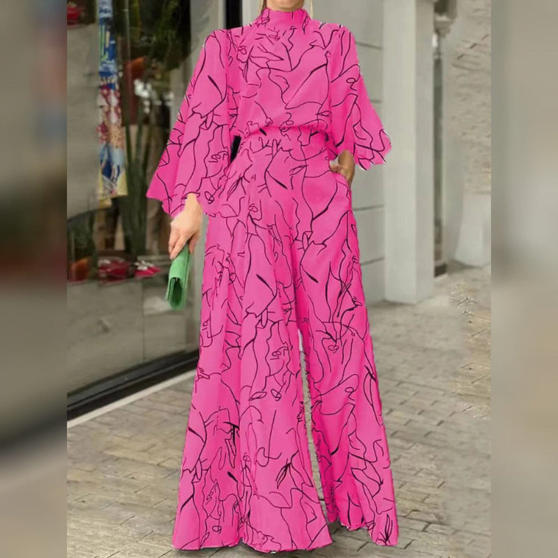 Women's Jumpsuit Pocket Print Floral Stand Collar Streetwear Women's Dresses Pink S - DailySale