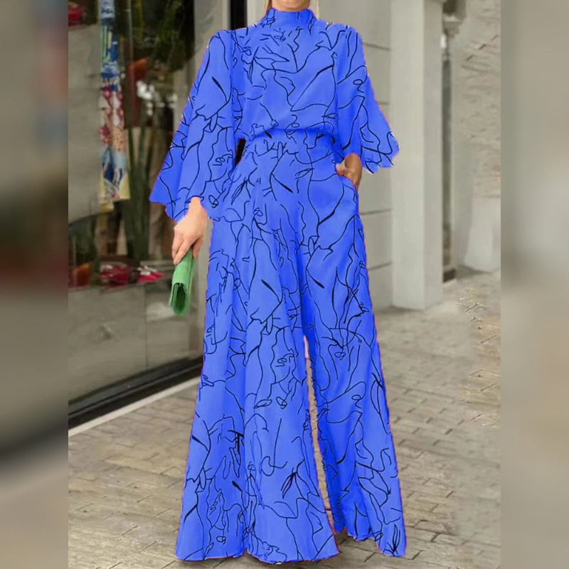 Women's Jumpsuit Pocket Print Floral Stand Collar Streetwear Women's Dresses Royal Blue S - DailySale