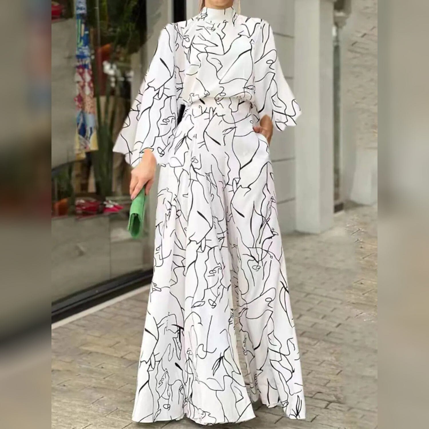 Women's Jumpsuit Pocket Print Floral Stand Collar Streetwear Women's Dresses White S - DailySale