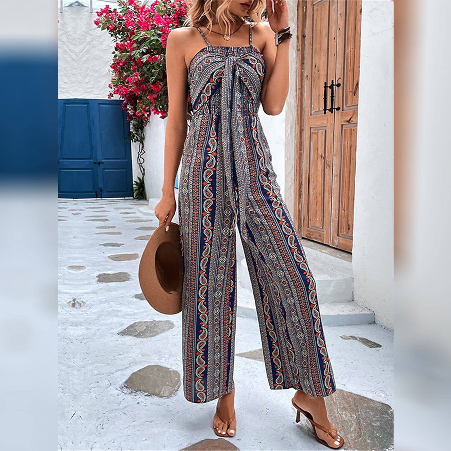 Women's Jumpsuit Pocket Print Geometric Square Women's Loungewear - DailySale