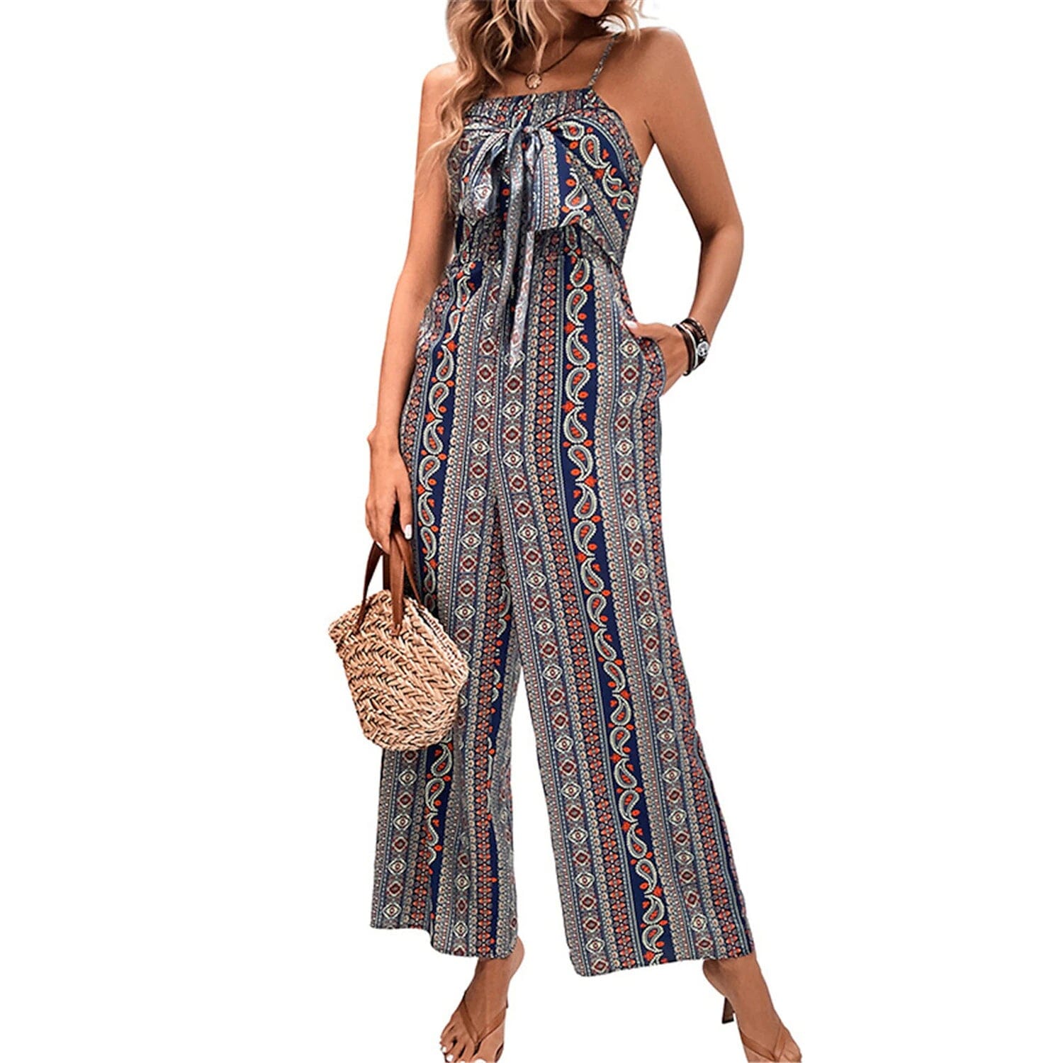 Women's Jumpsuit Pocket Print Geometric Square Women's Loungewear - DailySale