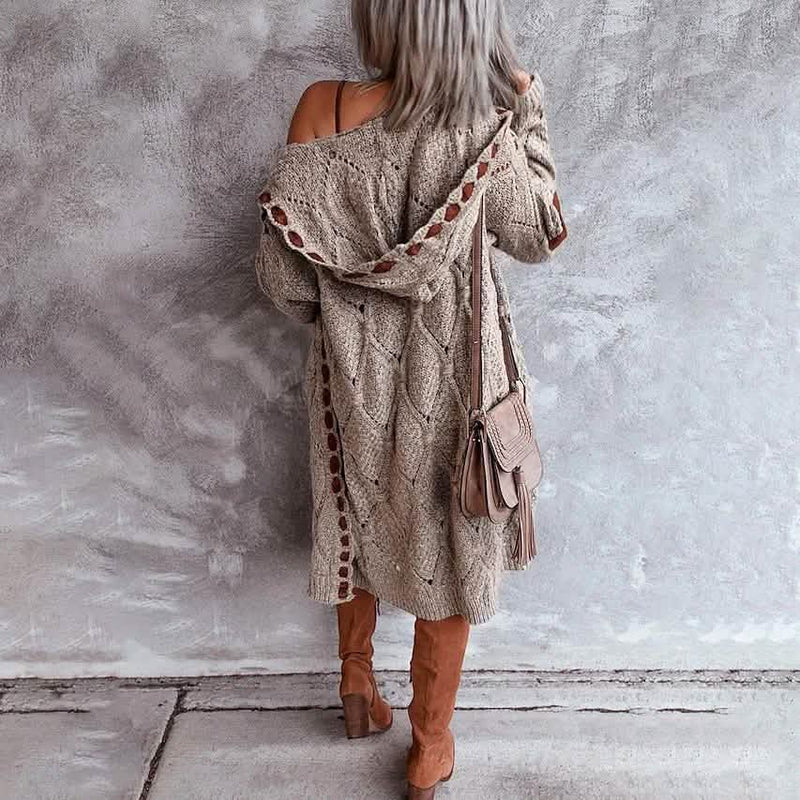Women's Knitted Color Block Hooded Cardigan Sweater Women's Outerwear - DailySale
