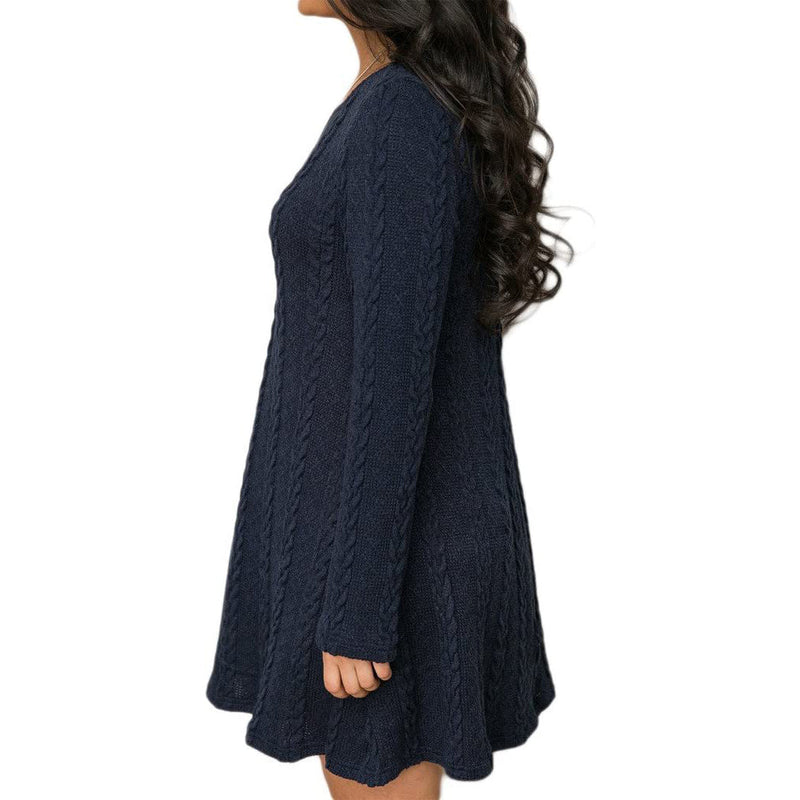 Womens Knitted Crewneck Sweater Dress