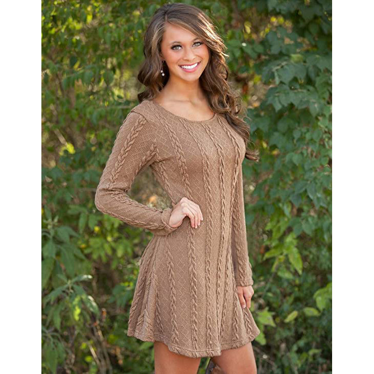 Womens Knitted Crewneck Sweater Dress